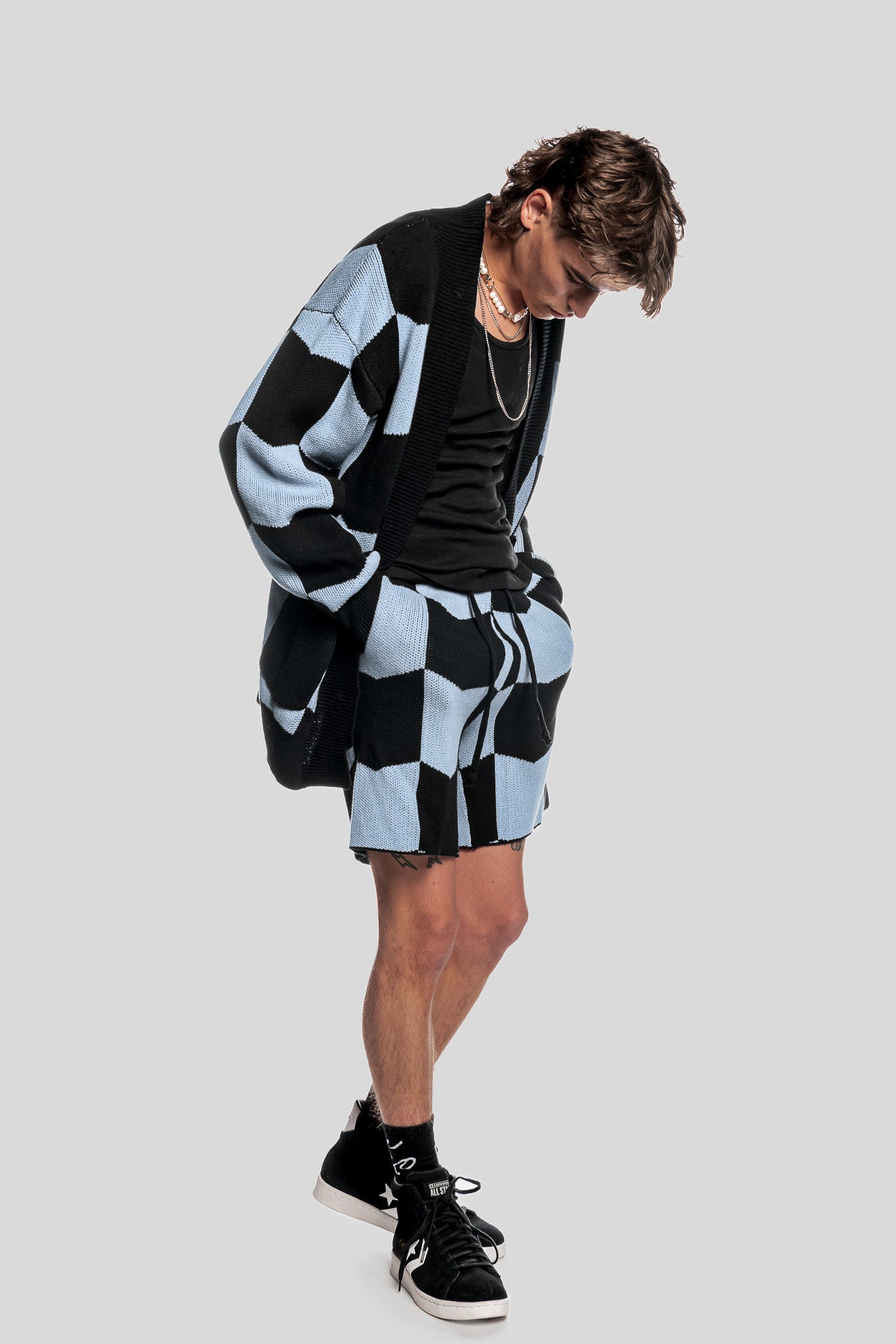 DUSK BLUE CHEVRON KNIT SHORTS